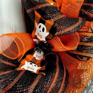 Trick or Treat Pumpkin Stack Handmade Halloween Wreath