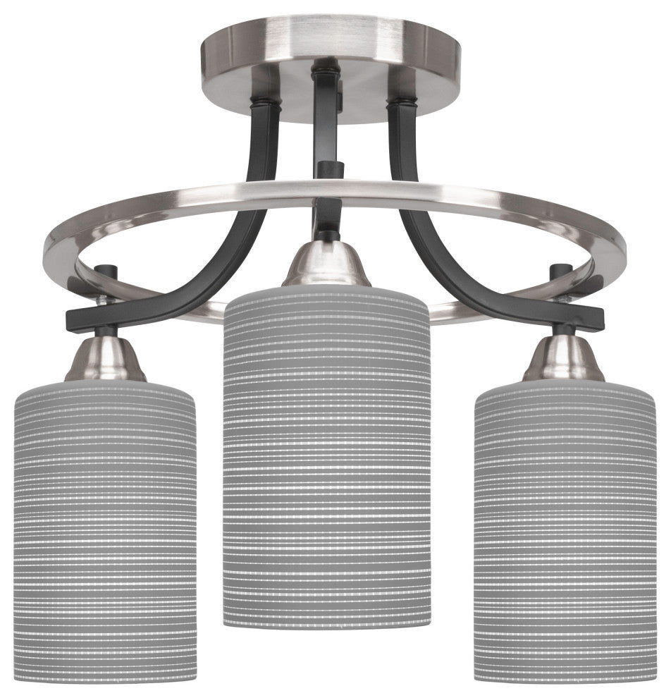 Paramount 3-Light Semi-Flush, Matte Black & Brushed Nickel, 4" Gray Matrix