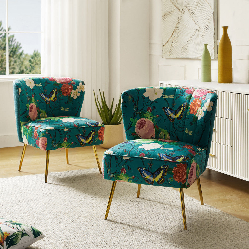 Upholstered Accent Side Chair With Tufted Back Set of 2, Blue