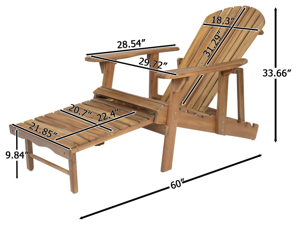 GDF Studio Katherine Outdoor Reclining Wood Adirondack Chairs, Set of 2, Natural
