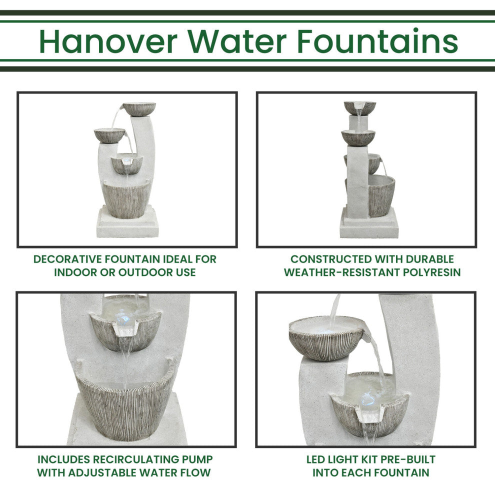 32.5" Contemporary Basin Indoor/Outdoor Garden Fountain, LED Lights