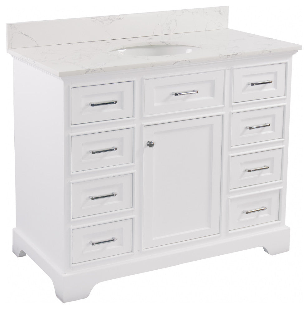Aria 42" Bathroom Vanity, White, Engineered Marble