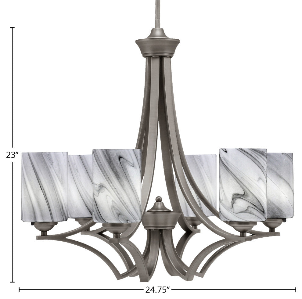 Zilo 6 Light Chandelier, Graphite Finish With 4" Onyx Swirl Glass