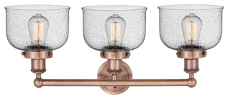 Edison Large Bell 3-Light 25" Vanity Light, Antique Copper Finish, Seedy Shade
