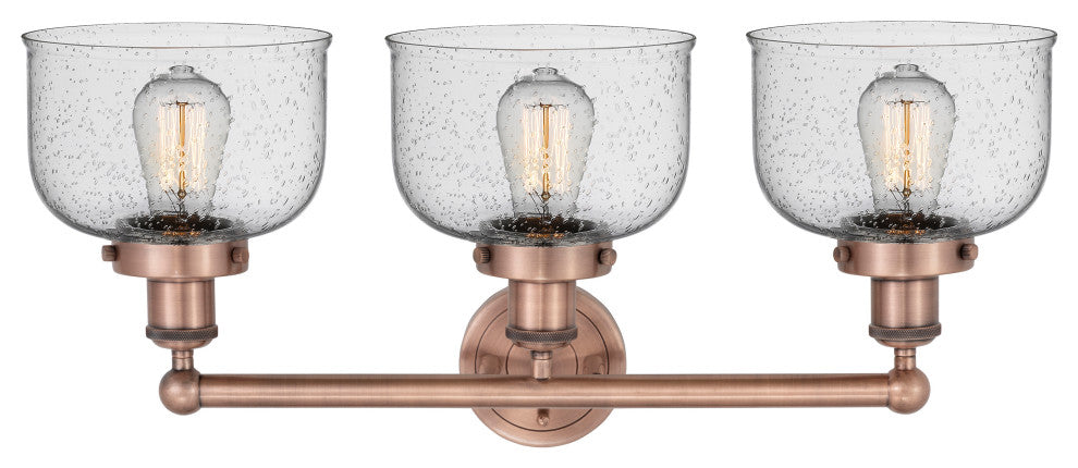 Edison Large Bell 3-Light 25" Vanity Light, Antique Copper Finish, Seedy Shade