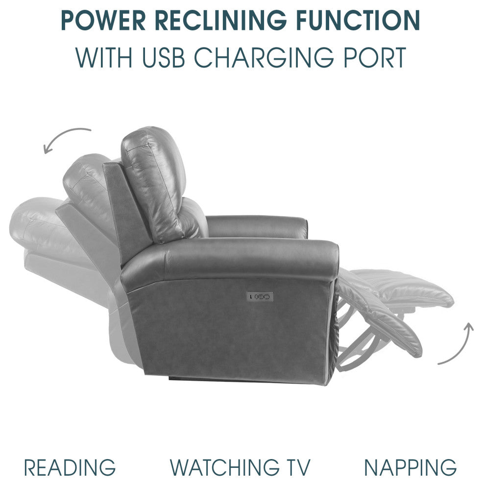 Claude Dual Power Reclining 2 Piece Sofa and Recliner Set, Light Gray Leather