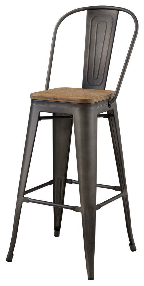 Bar Stool Chair Barstool, Set of 4, Wood, Metal, Brown, Modern, Bar Pub Bistro