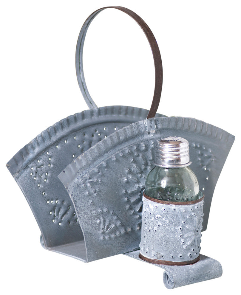 Napkin and Shaker Holder, Weathered Zinc