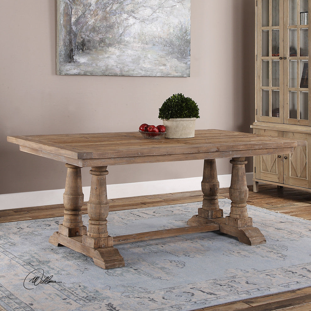 Rustic Pine Architectural Baluster Dining Room Table, Farmhouse Cottage Wood