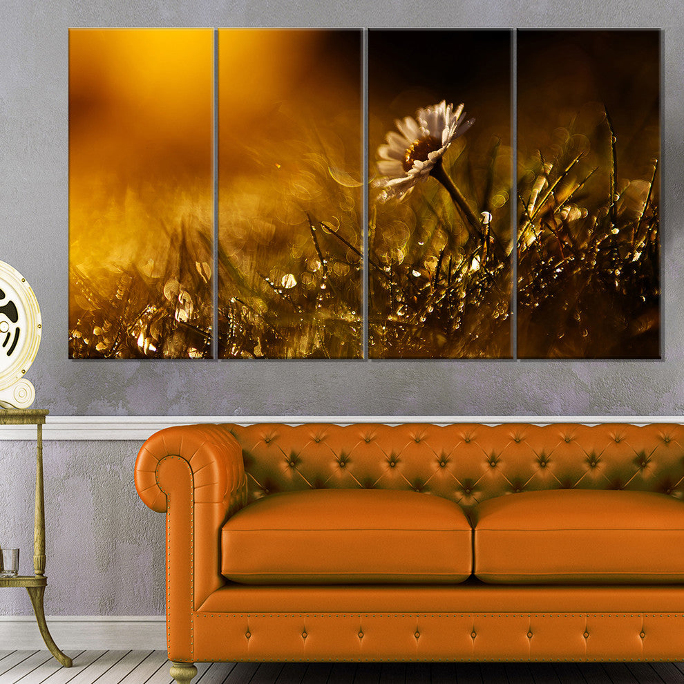 Vintage Wild Flower In Sunset, Large Floral Canvas Art Print, 48"x28", 4 Panels