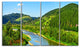 Green Mountains and River, Landscape Canvas Art Print, 48"x28", 4 Panels