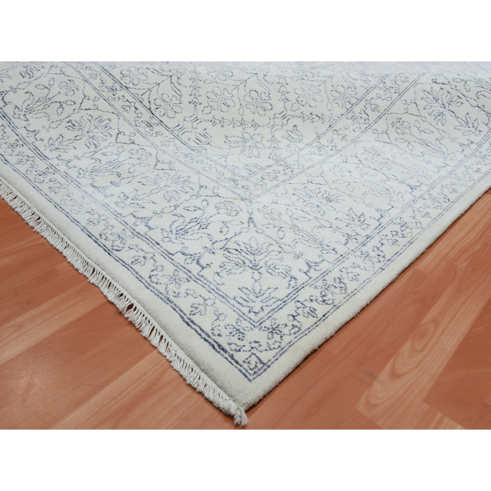 Ivory, Hand Knotted 100% Cotton, Agra Design Oriental Rug, 9'1"x11'10"