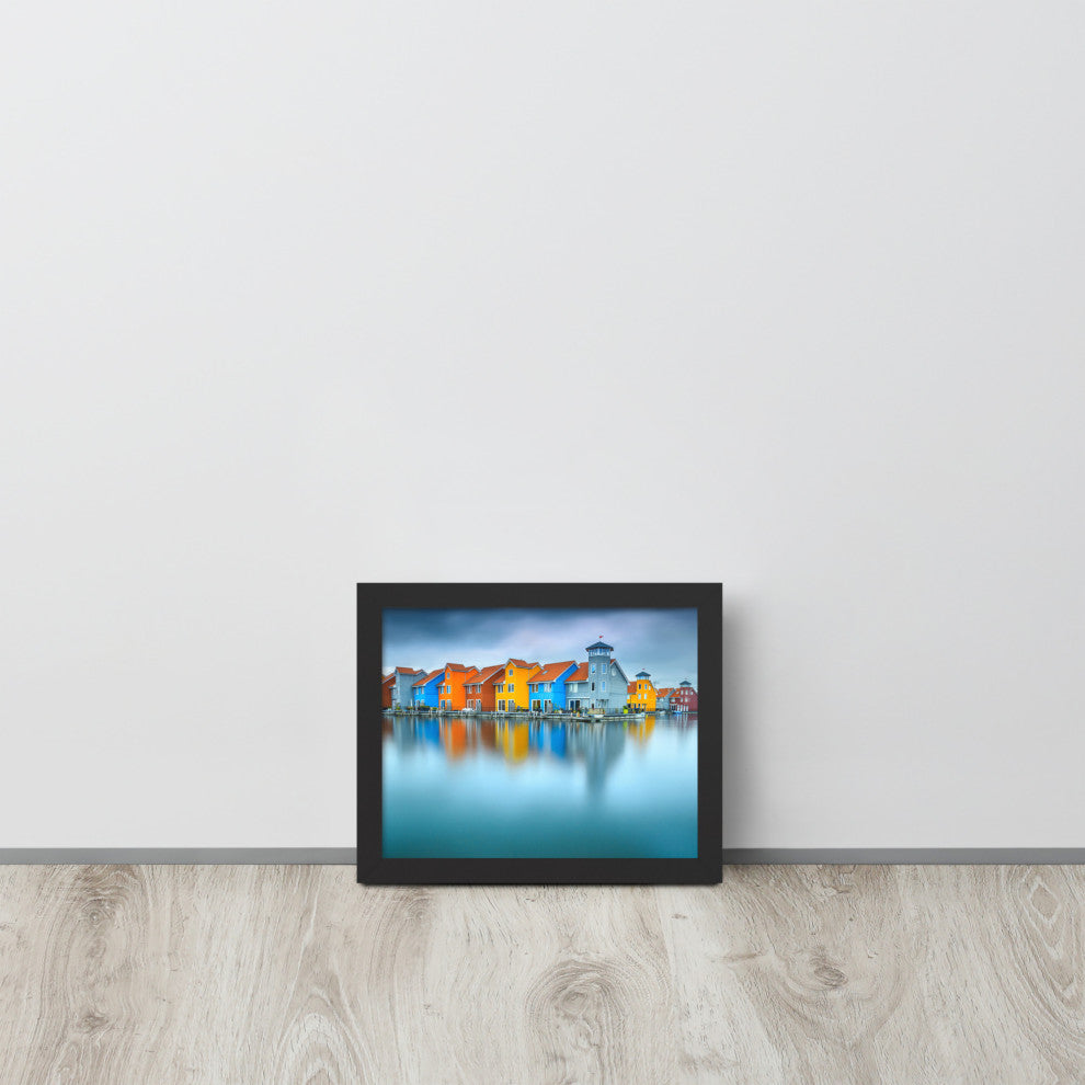 Blue Morning at Waters Edge Landscape Framed Photo Paper Wall Art Prints, Black, 8" X 10"
