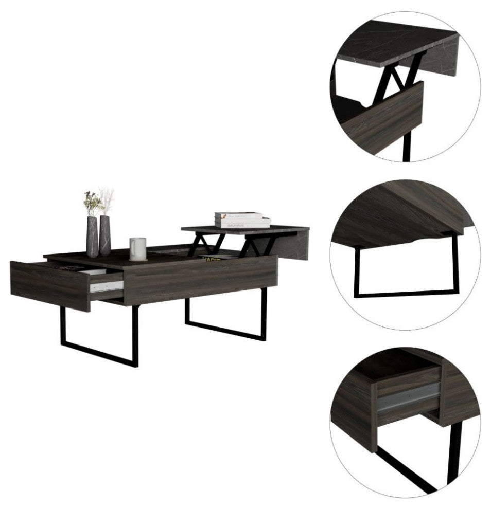 DEPOT E-SHOP Toronto Lift Top Coffee Table, 2 Legs,1 Drawer,Carbon Espresso/Onyx