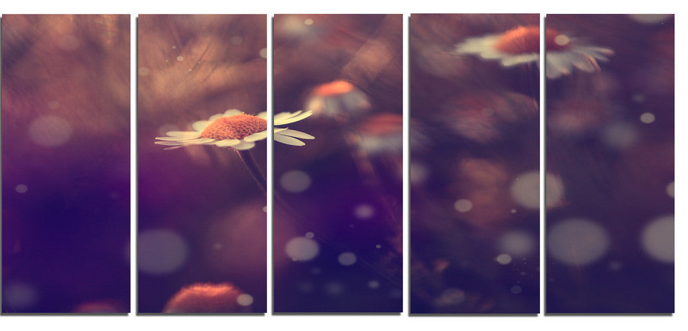 Cute Vintage Flower With Bokeh, Large Floral Canvas Art Print, 60"x28", 5 Panels