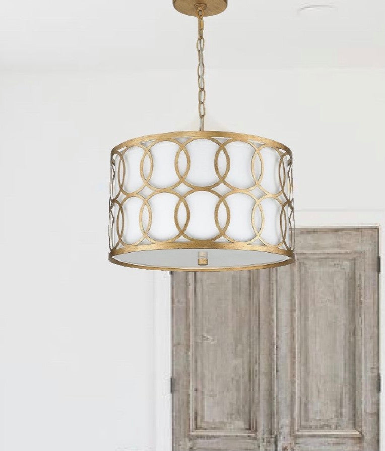 3 Light Drum Geometric Pendant in Gilded Gold