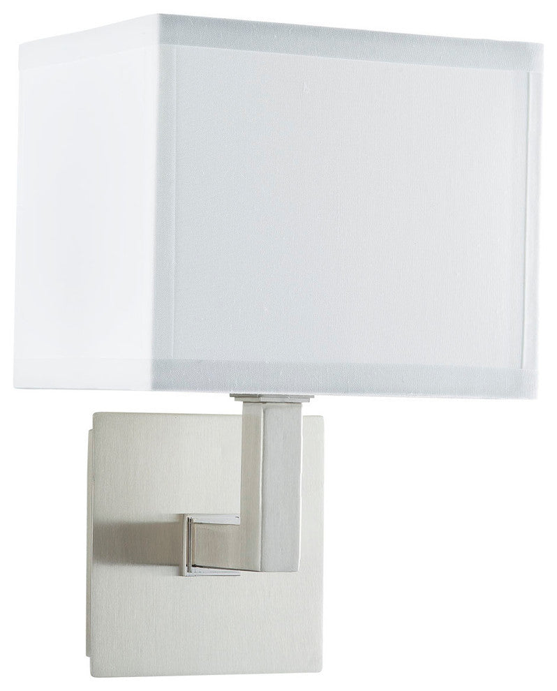 Sofia Wall Sconce With White Fabric Shade, Brushed Nickel, One Light