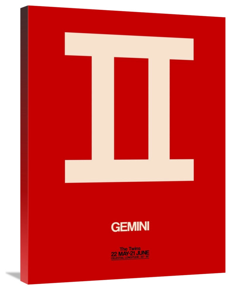 "Gemini Zodiac Sign White on Red" Fine Art Print