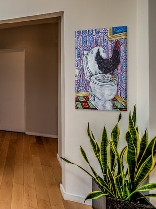 "Chicken" Painting Print on Wrapped Canvas, 16"x24"