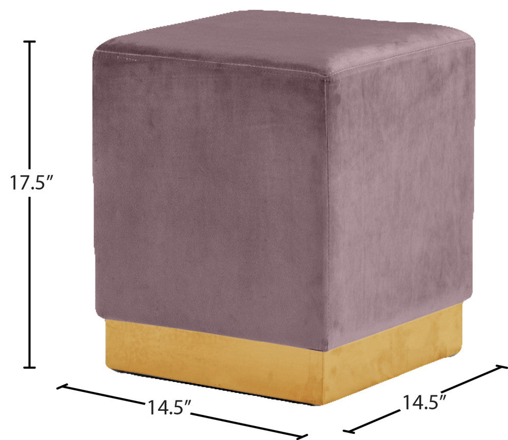 Jax Velvet Upholstered Ottoman/Stool, Pink, Gold Base