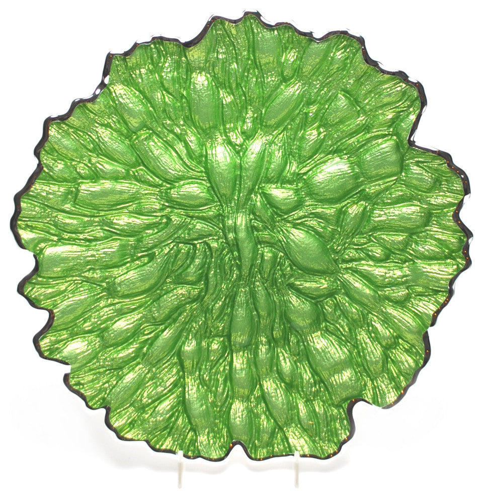 Moss Centerpiece Plate, Green, Silver, 13"x1.5"