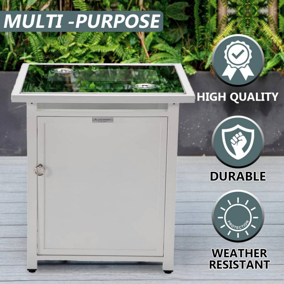 LeisureMod Walbrooke Patio Square Tank Holder, White