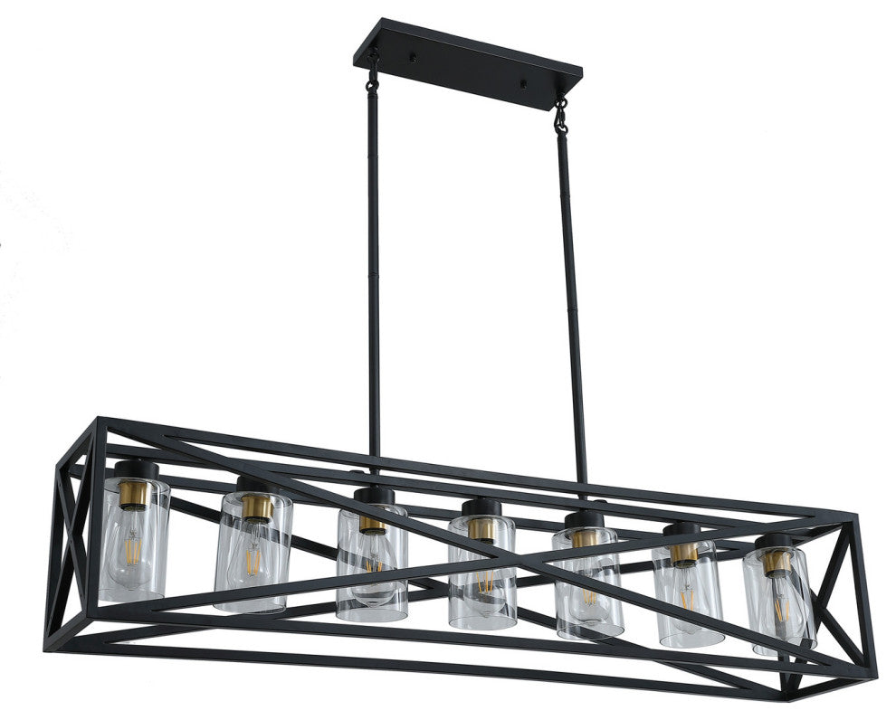 7-Light Kitchen Island Pendant Light Farmhouse Cage Chandelier, Black