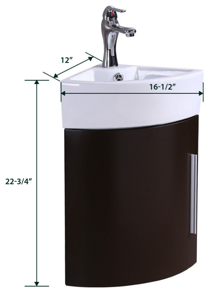 White Corner Vanity Cabinet Sink Oak Finish with Faucet Drain and Overflow