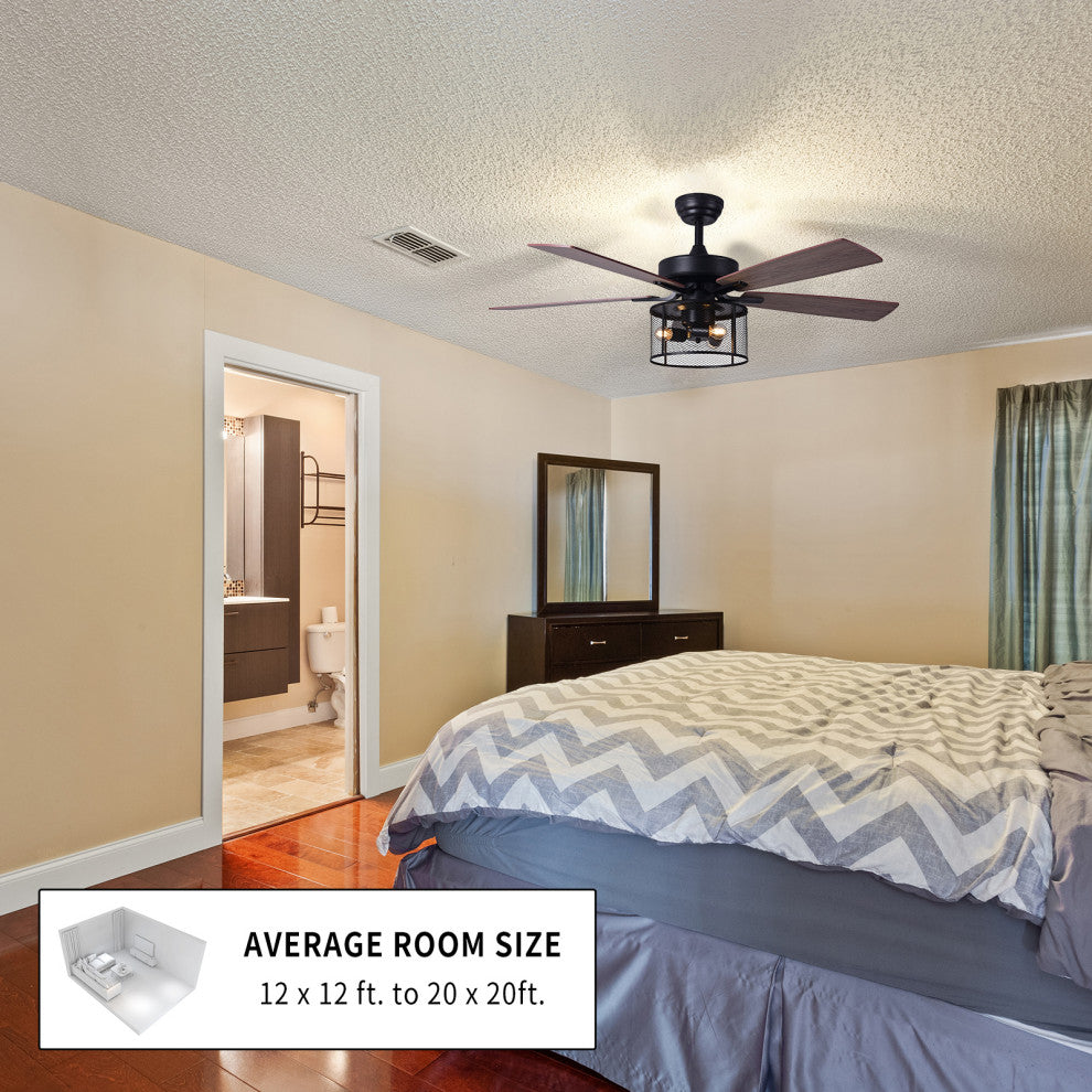 52" Ceiling Fan With Lights and Remote Control, Reversible Blades, Matte Black