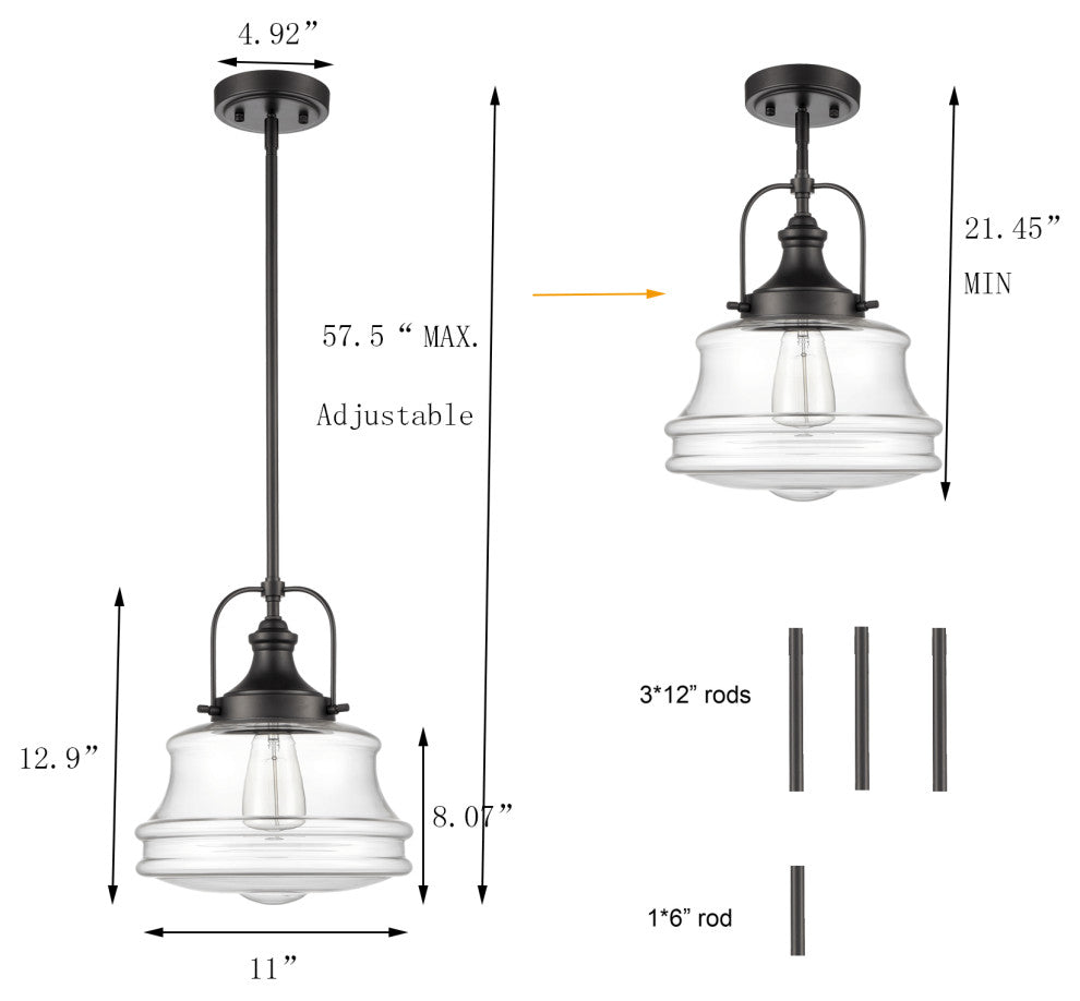 Industrial Pendant Light Black Schoolhouse Hanging Light