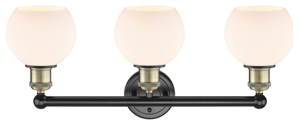 Athens 3-Light 24" Bath Vanity Light, Black Antique Brass, Matte White