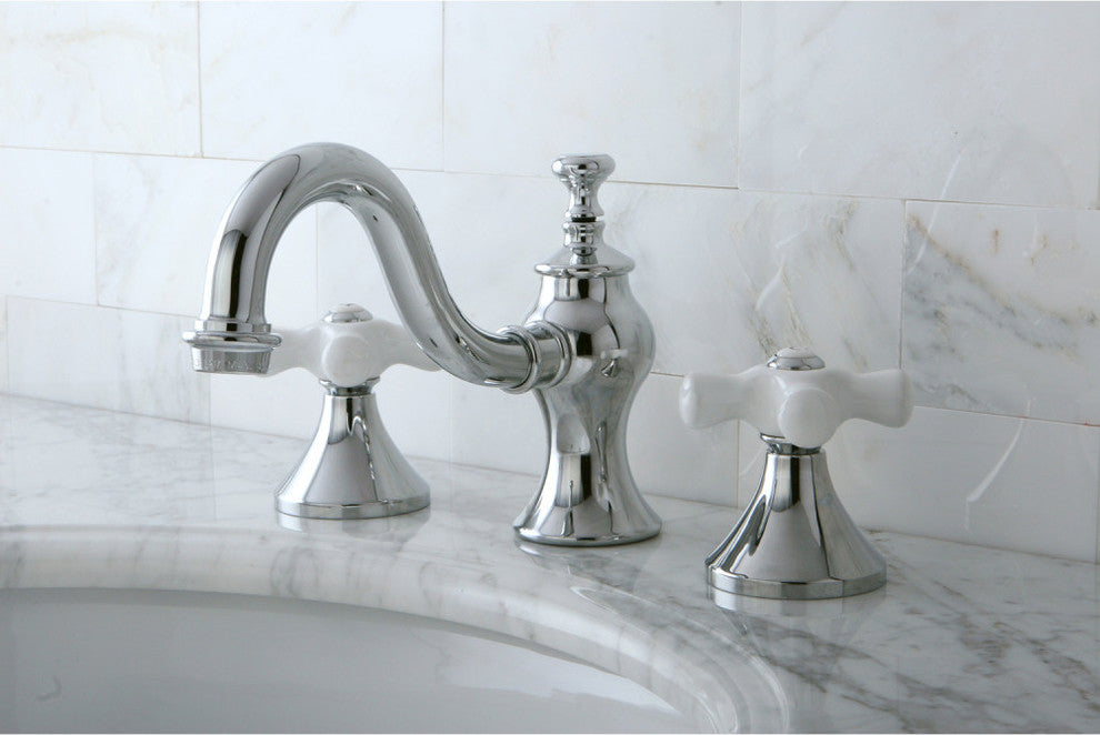 Kingston Brass Widespread Bathroom Faucet With Brass Pop-Up, Polished Chrome