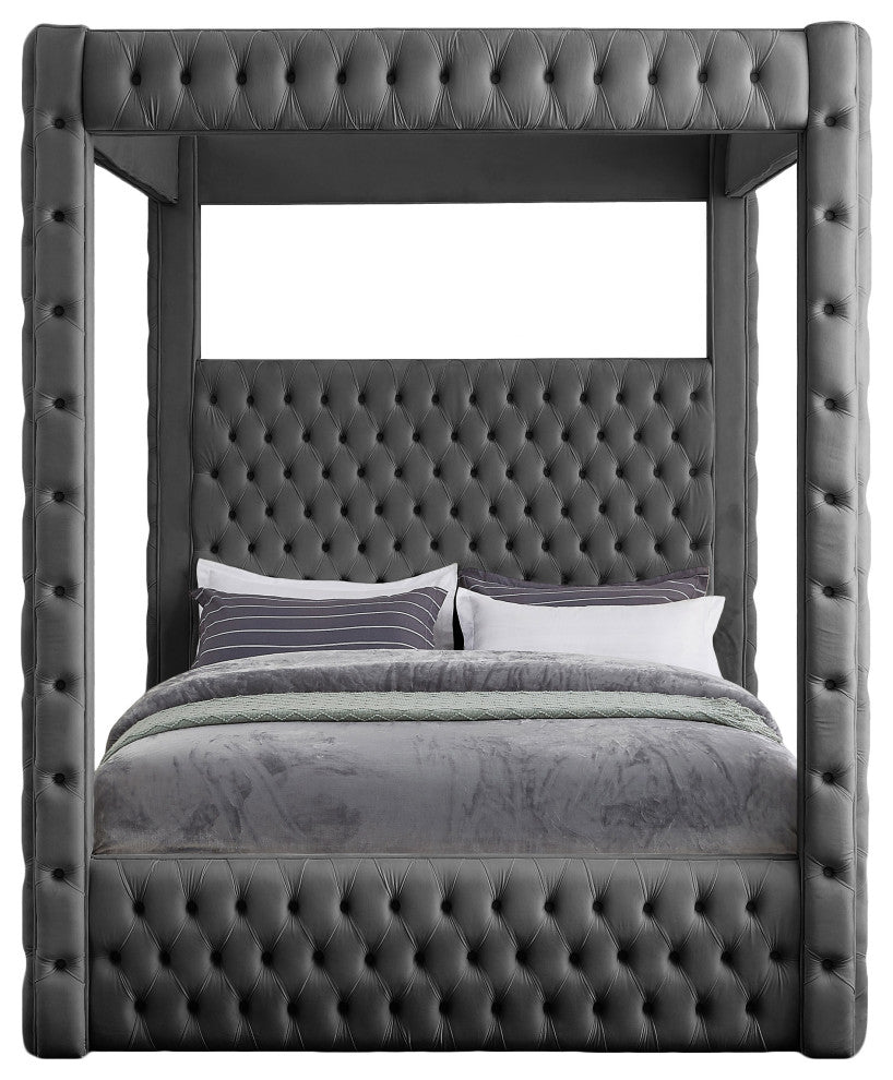 Royal Velvet Upholstered Bed, Grey, King