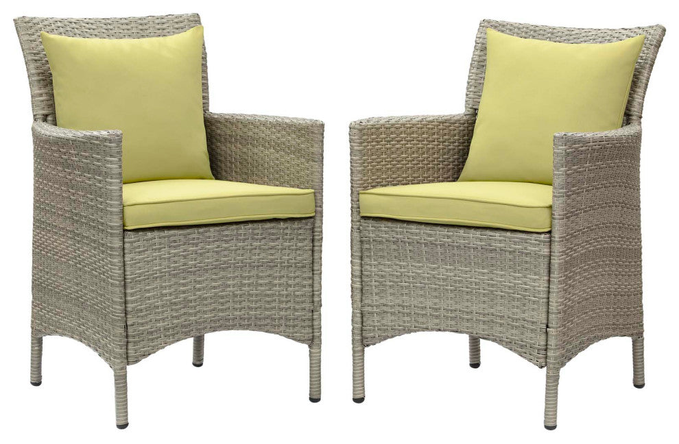 Side Dining Chair Armchair, Set of 2, Rattan, Wicker, Gray Green, Outdoor