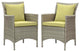 Side Dining Chair Armchair, Set of 2, Rattan, Wicker, Gray Green, Outdoor