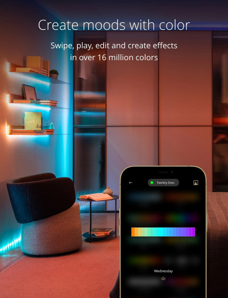 Twinkly Dots Indoor Smart Light String 60 RGB LEDs, Black Wire, Light Decor, 10'