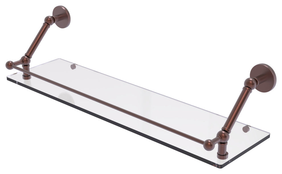 Prestige Skyline 30" Floating Glass Shelf with Gallery Rail, Brushed Bronze