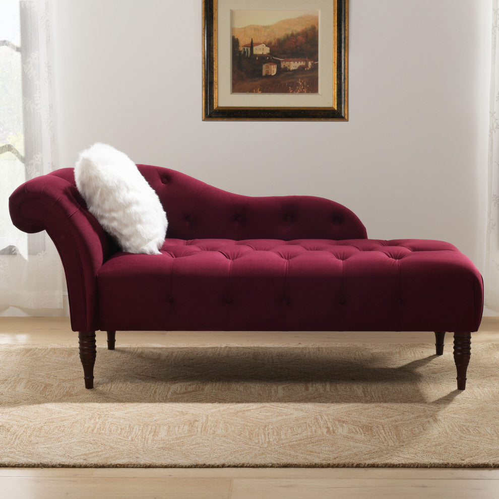 Samuel Velvet Tufted Chaise Lounge, Right-Arm Facing, Burgundy Velvet