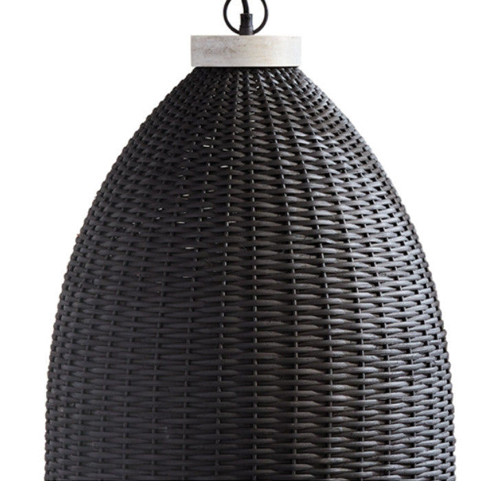 Cottage Chic Woven Black Rattan Dome Pendant 1 Light Farmhouse Casual 18 in