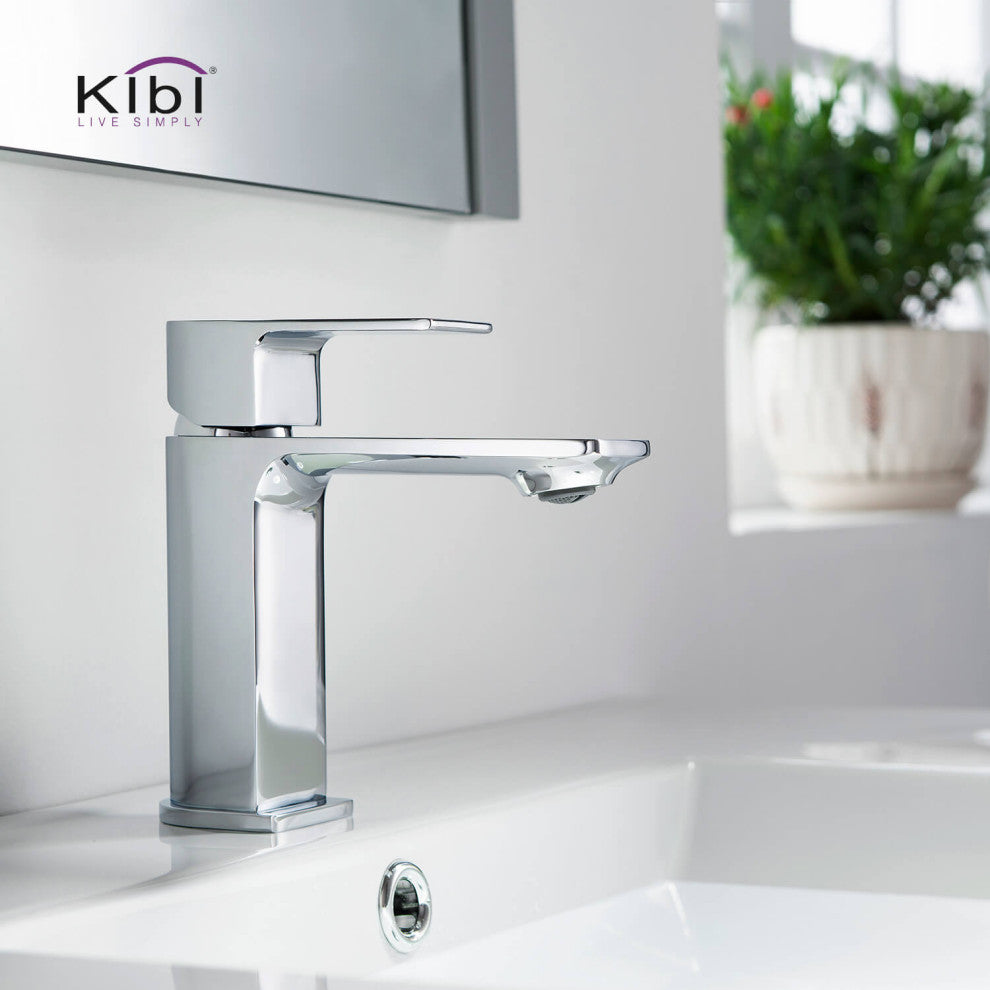 KIBI Mirage Single Handle Bathroom Faucet, Chrome, With Drain