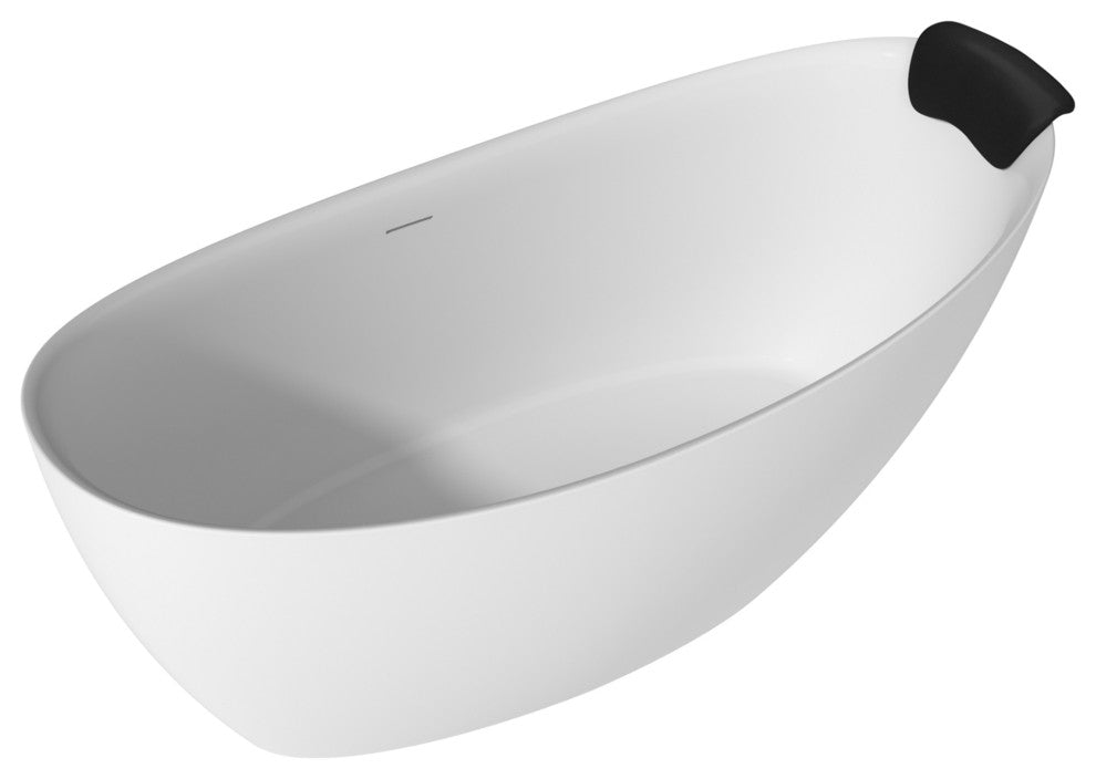 59in White Solid Surface Freestanding Soaking Bathtub with Drain, 67in