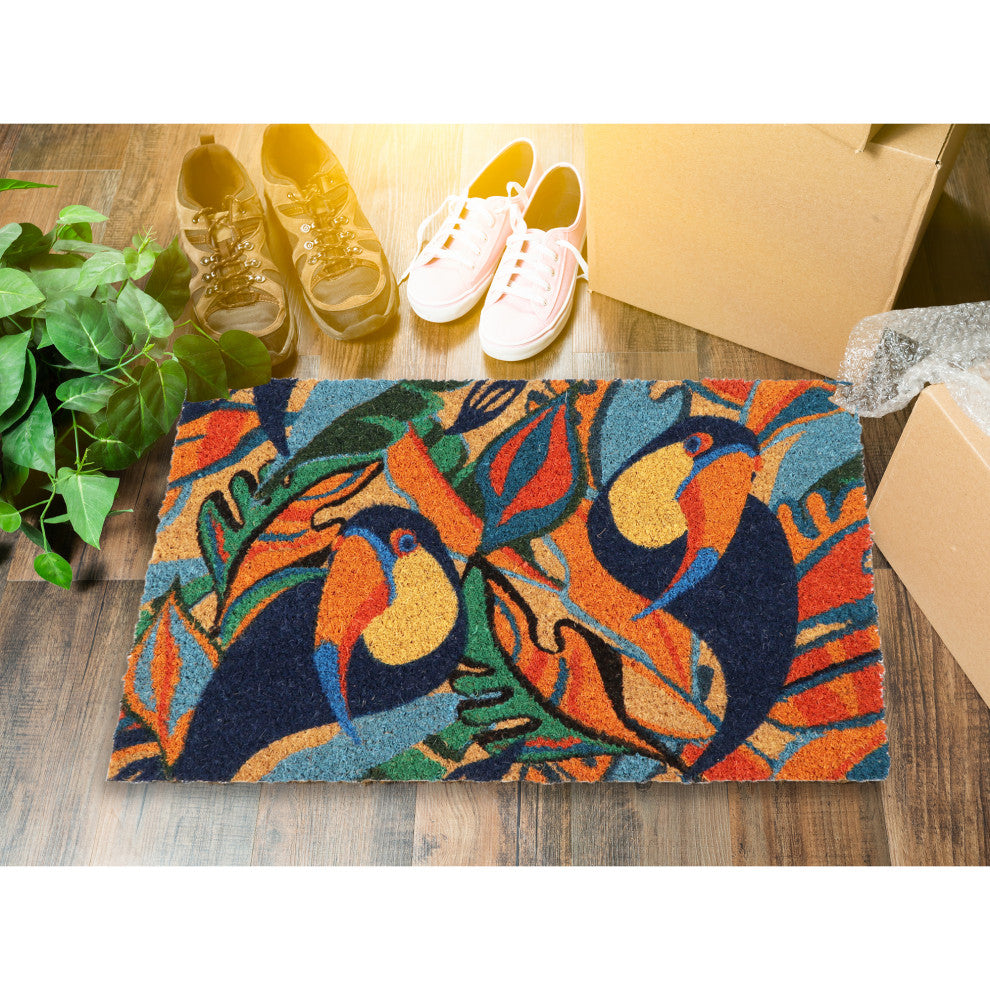 Sheltered Coconut Door Mat Printed, 24x16, Toucans