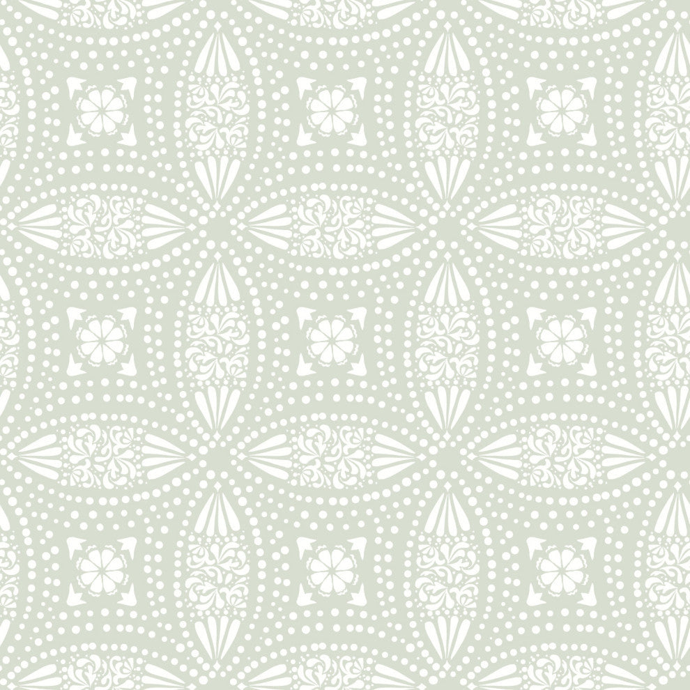 Green and White Overlapping Medallions Peel and Stick Wallpaper