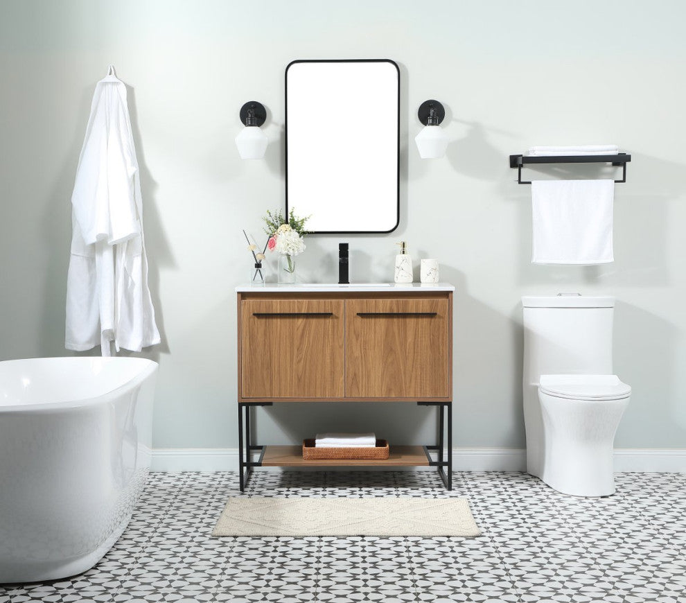 Sue Walnut Brown-Light Bathroom Vanity, Walnut Brown, 36"