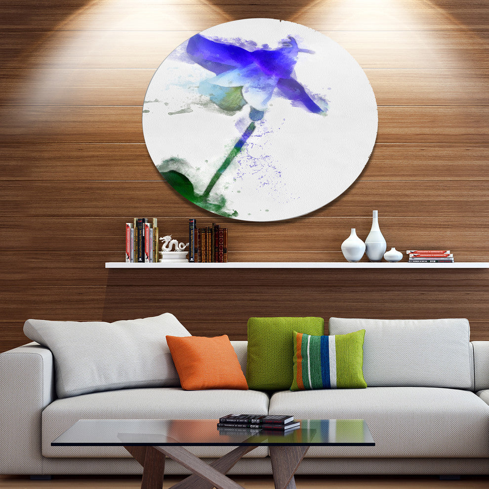 Blue Bellflower Sketch Watercolor, Floral Round Metal Wall Art, 36"