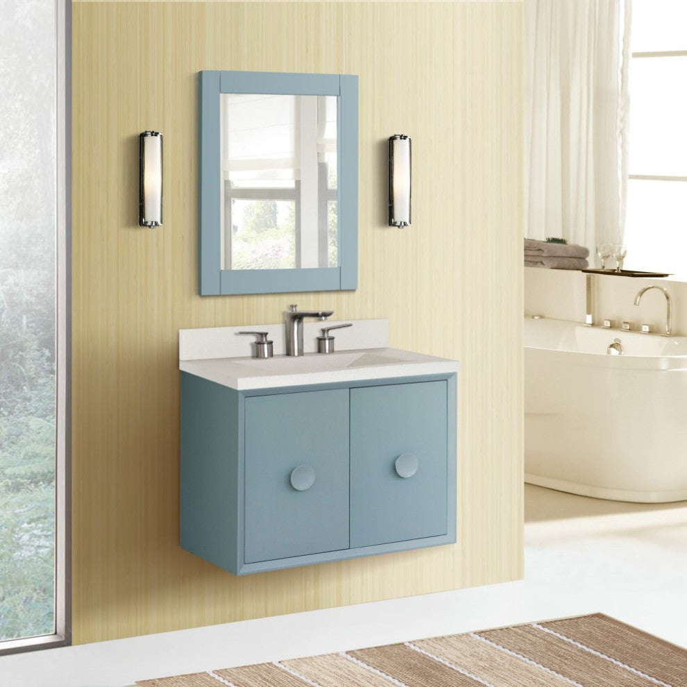 31" Single Vanity, Aqua Blue Finish With White Concrete Top