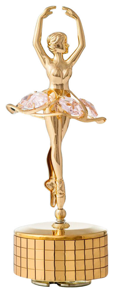 24k Gold Plated Ballet Dancer Wind-Up Music Box Swan Lake