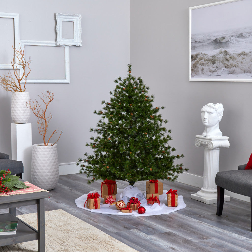 5' Colorado Mountain Pine Faux Xmas Tree W/Lights, Bendable Branches & Pinecones