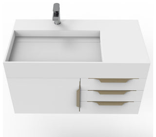 CastelloUSA Amazon 36" Wall Mount Vanity Set, White, White Top, Gold Handles