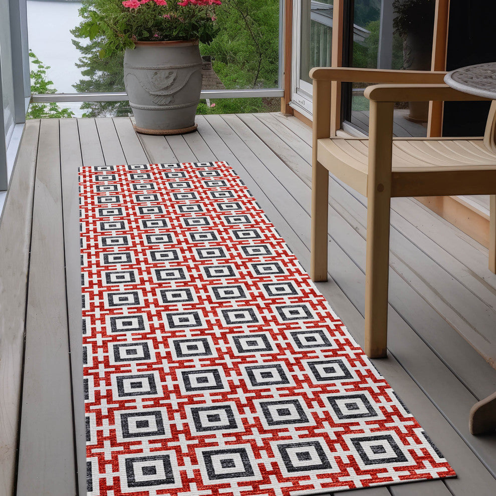 Indoor/Outdoor Marlo MO1 Red Machine Washable 2'3" x 7'6" Rug